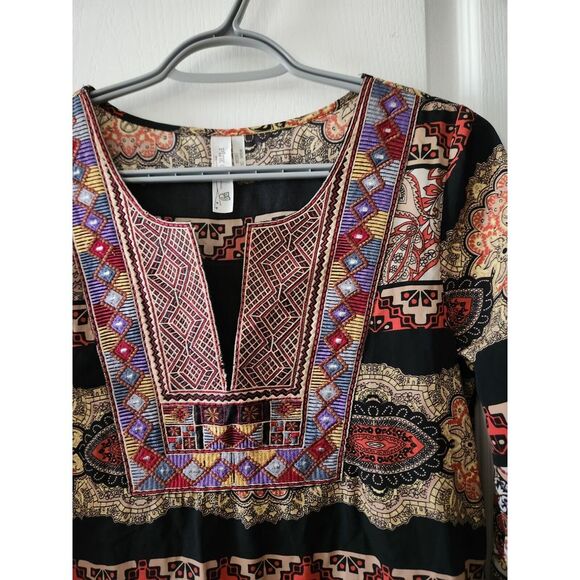 Pink Owl Apparel Embroidered Boho Shift Dress 3/4 Sleeves Back Multicolor Size S - Picture 5 of 11